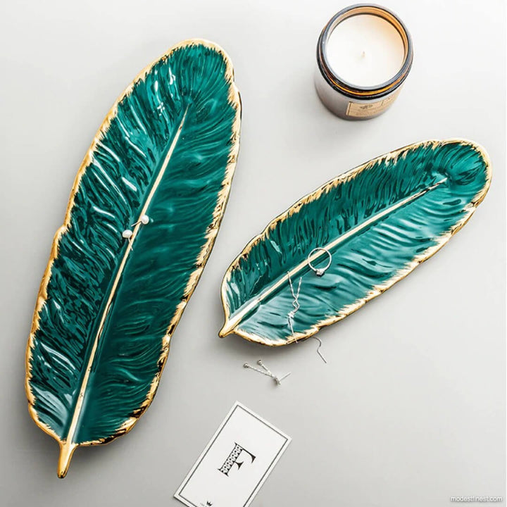 Luxe Gold Rimmed Feather Platters